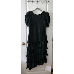 Vintage Cattiva Women's Chiffon Black Asymmetric Dress Round Neck‎ Size 12